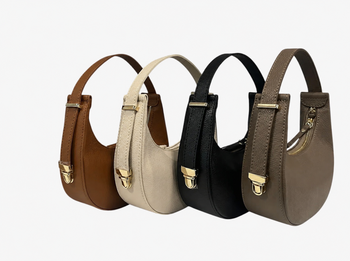 Mezza Luna Black Leather Handbag