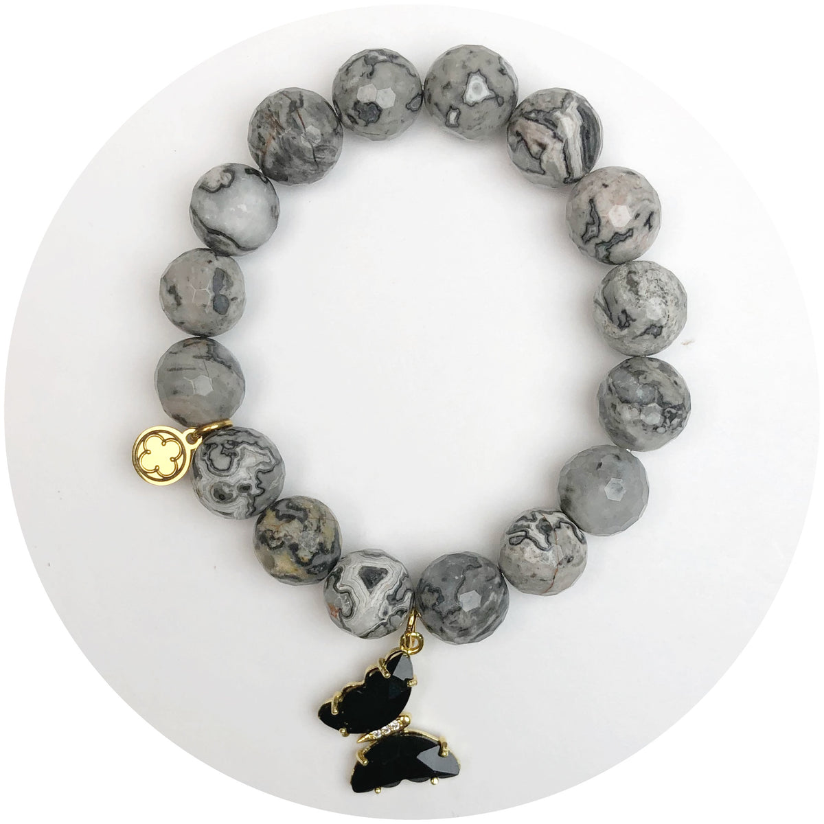Shadow Jasper Jade with Black Butterfly Pendant