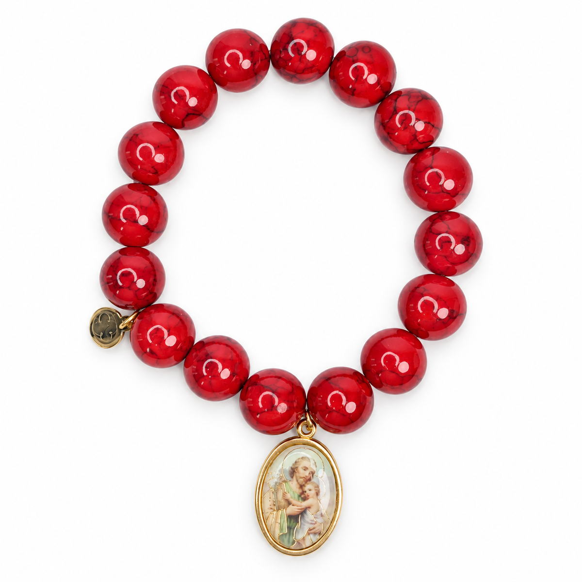 Red Howlite with St Joseph Pendant on white studio background