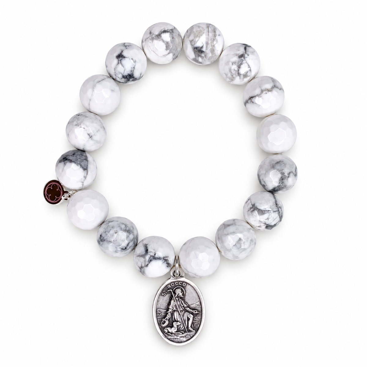 White Howlite with St Rocco Pendant on white studio background