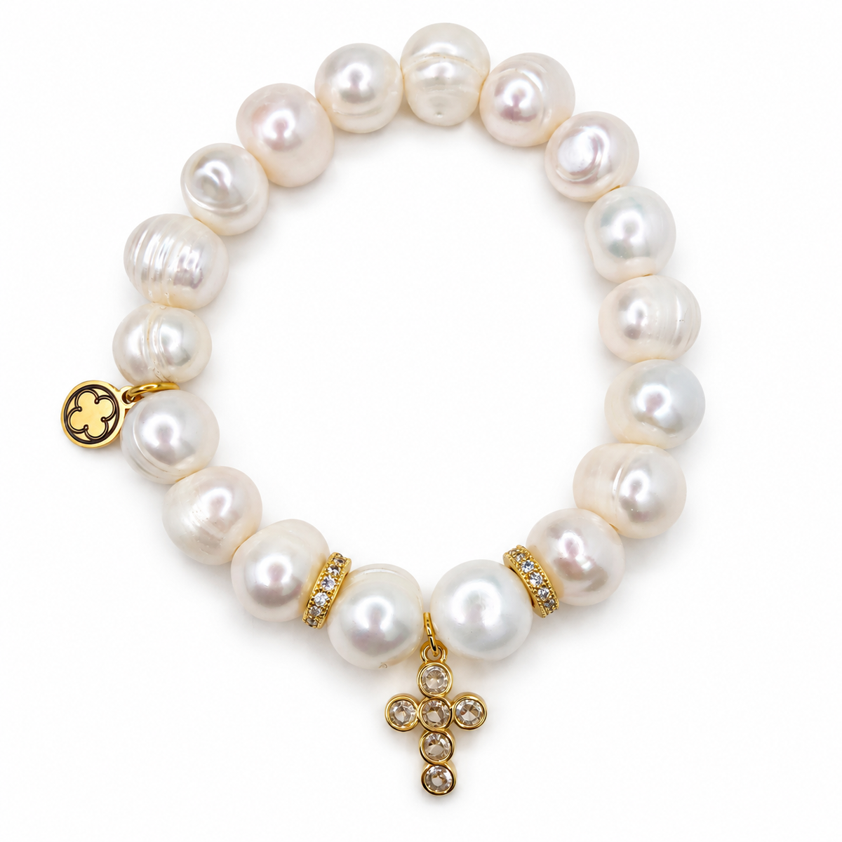 Freshwater Pearls with Pavé Bubble Cross Pendant — Oriana LaMarca