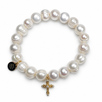 Freshwater Pearls with Pavé Piccolo Cross Pendant - Oriana LaMarca Designs