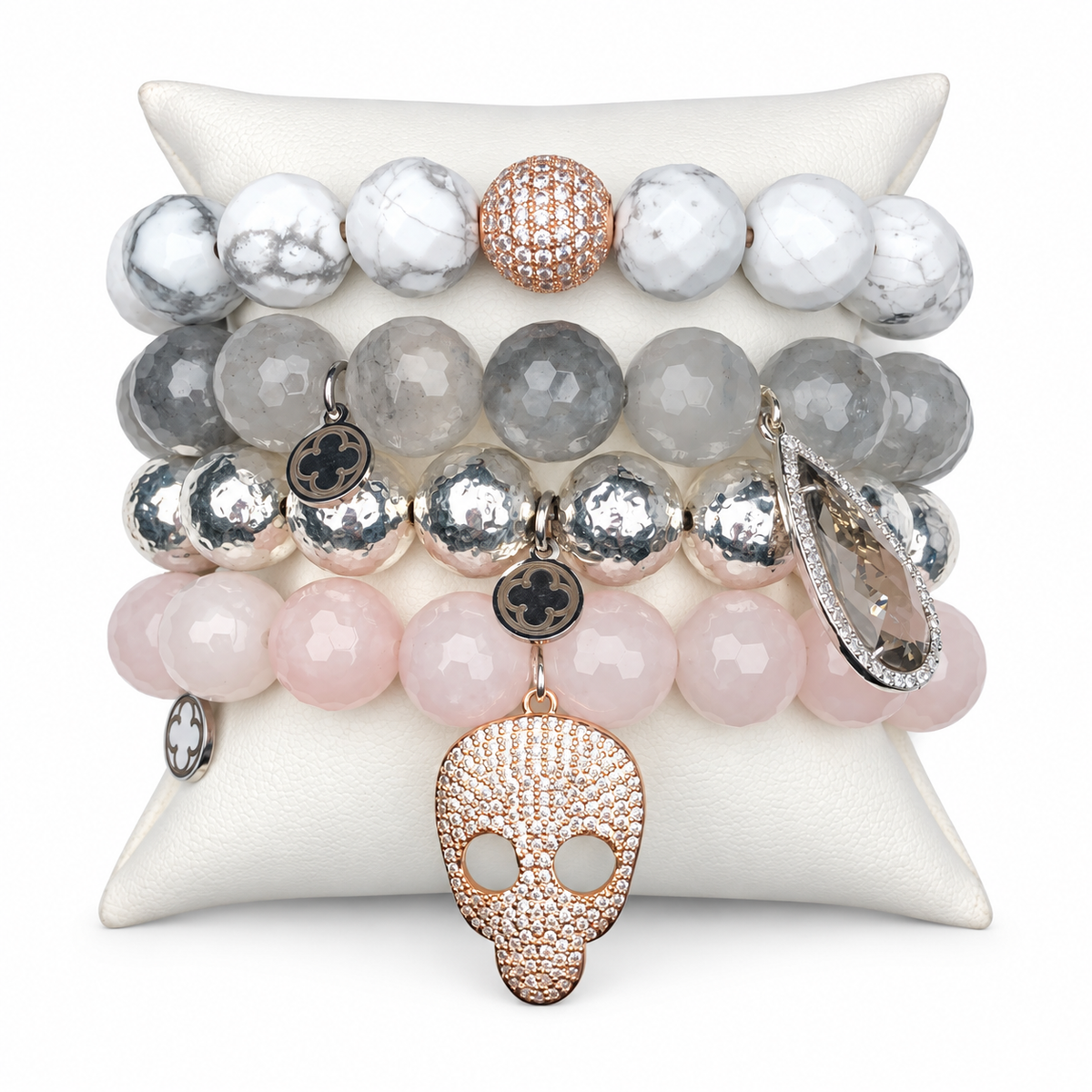 Pink Poison Skull Armparty on white studio background