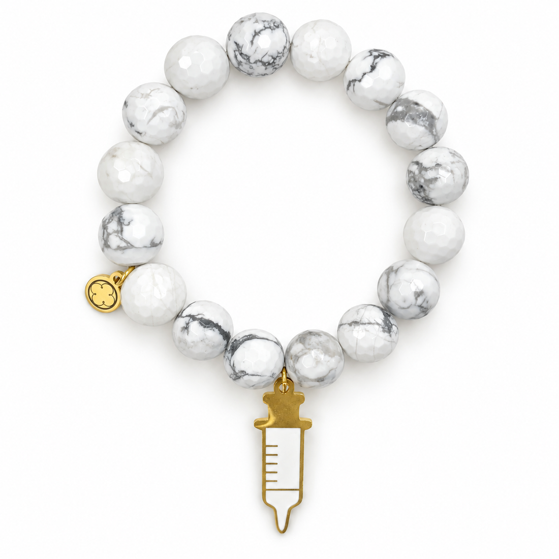 White Howlite with Enamel Syringe Pendant on white studio background