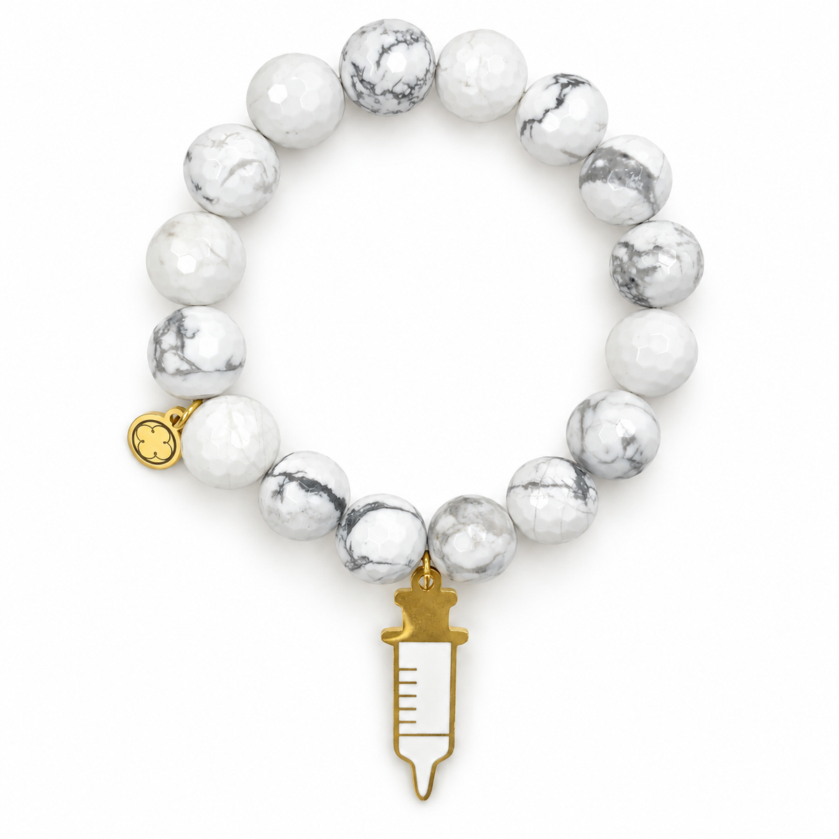 White Howlite with Enamel Syringe Pendant on white studio background