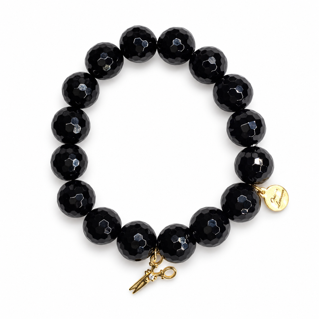 Black Onyx with Gold Pavé Hair Scissors on white studio background