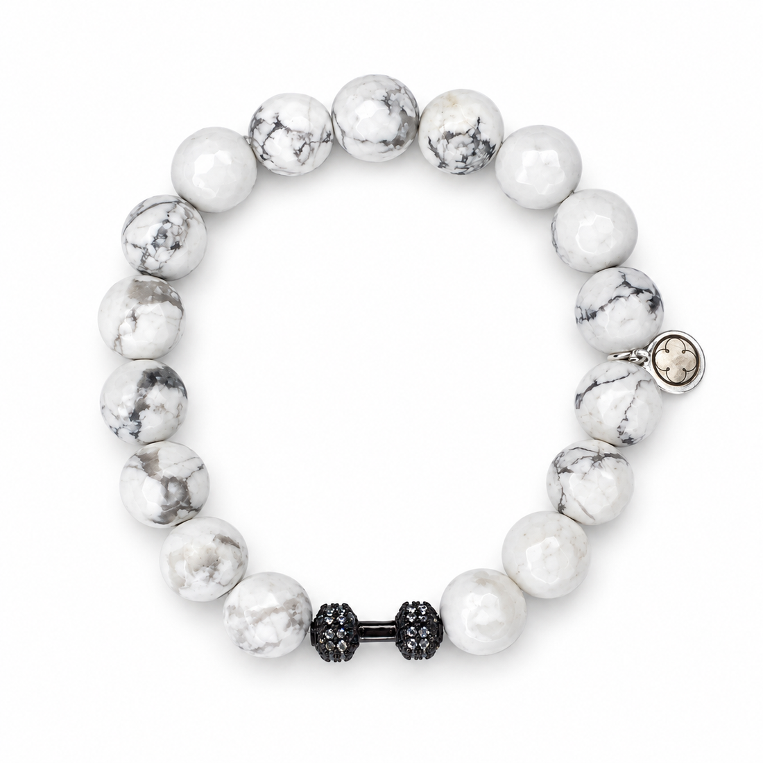 White Howlite with Gunmetal Pavé Weight on white studio background