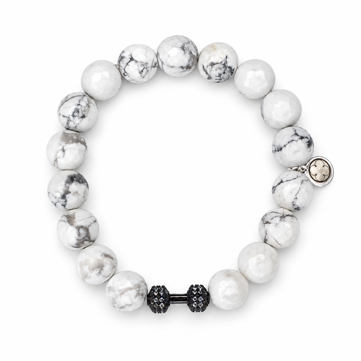 White Howlite with Gunmetal Pavé Weight on white studio background