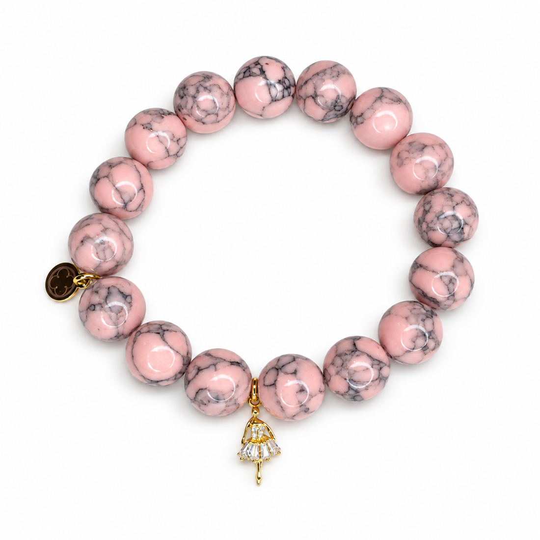 Light Pink Howlite with Gold Pavé Ballerina on white studio background
