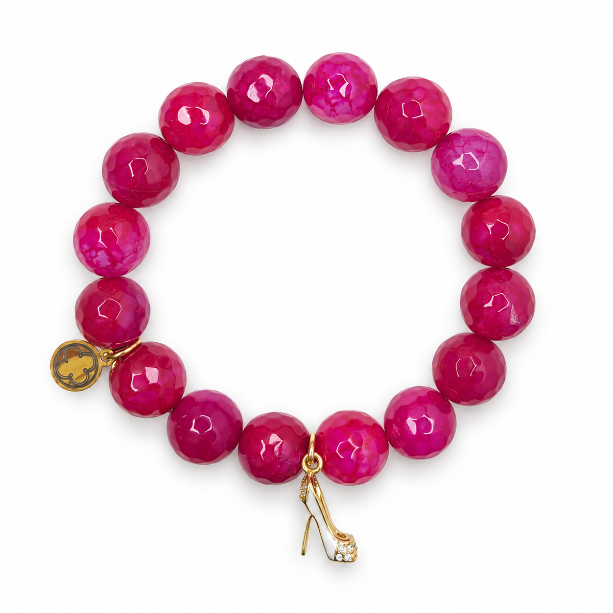 Magenta Jade with White and Gold Heel on white studio background