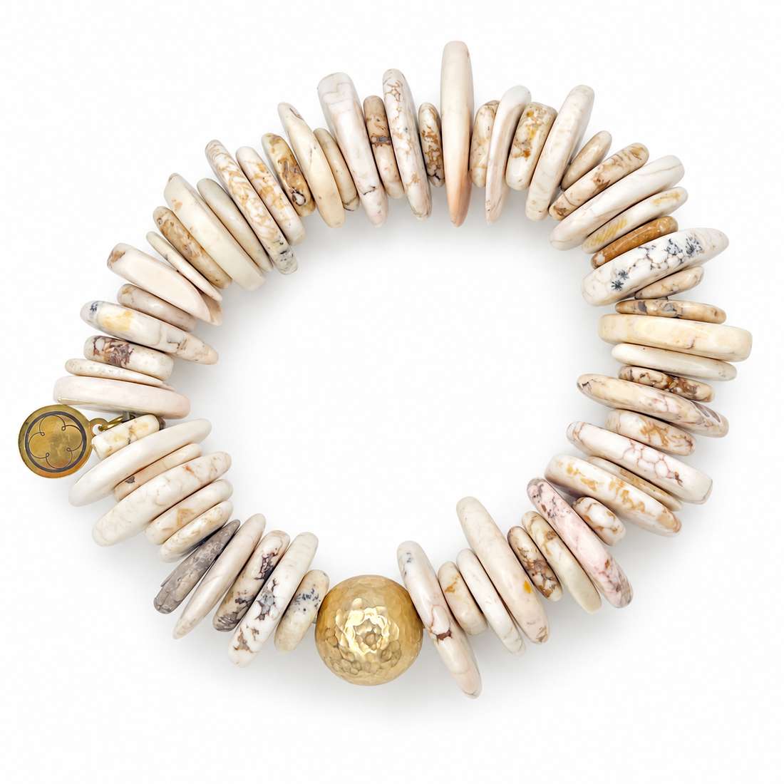 White Magnesite Slices with Hammered Gold Accent on white studio background
