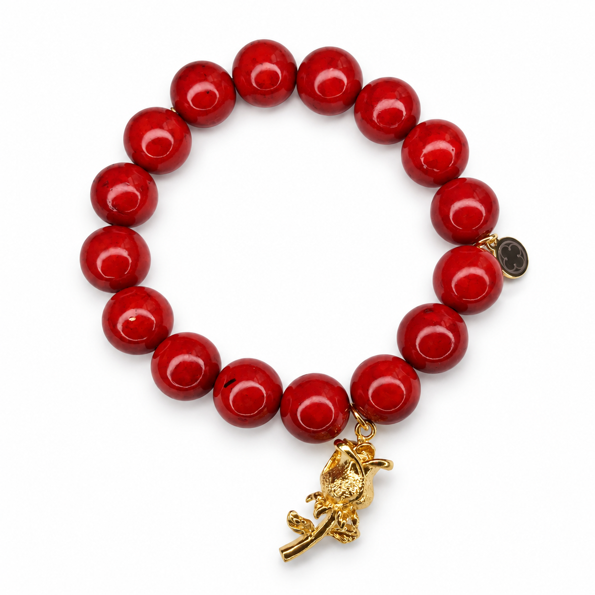 Red Howlite with Gold Enchanted Rose on white studio background