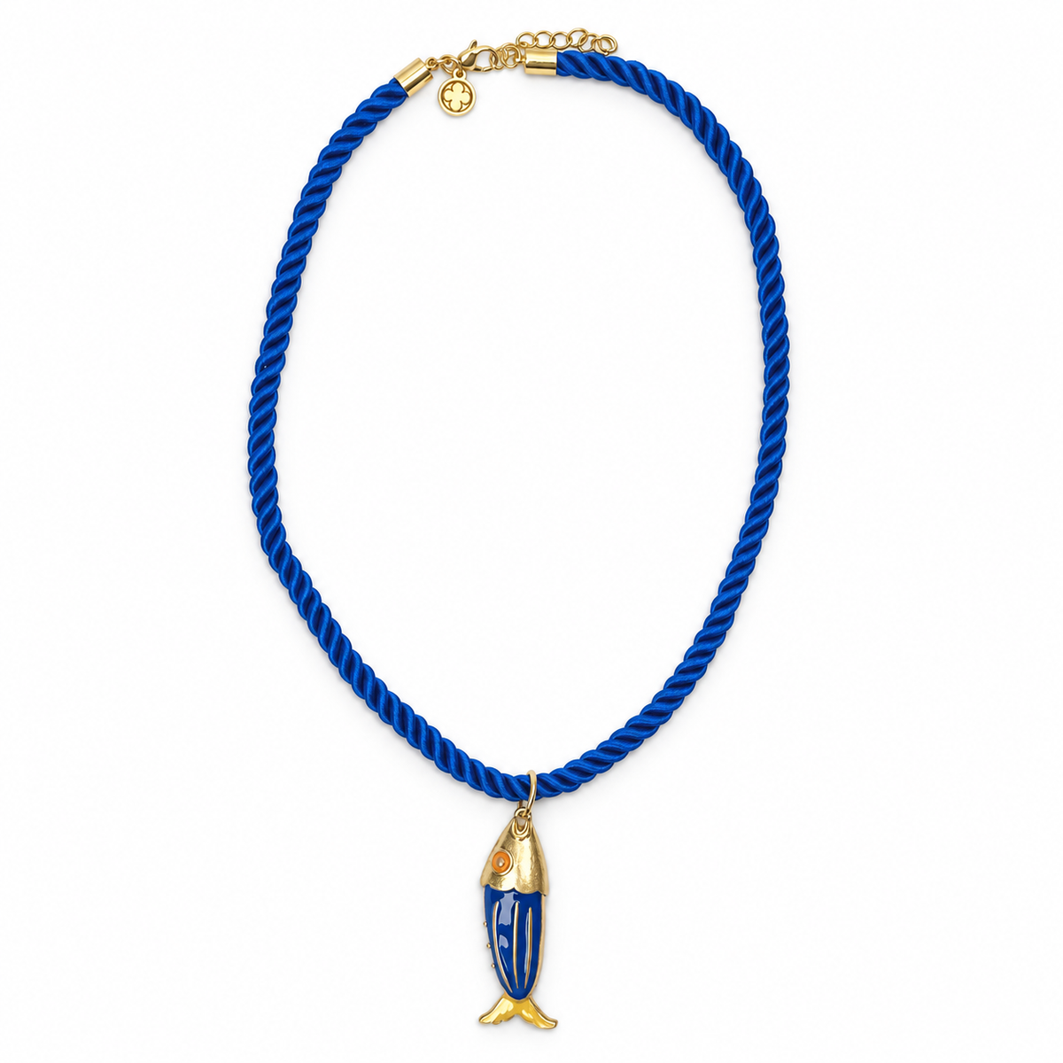 Blue Silk Cord with Pesce Spada Pendant studio photo