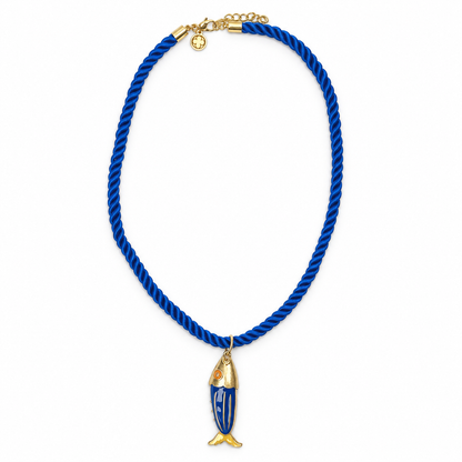 Blue Silk Cord with Pesce Spada Pendant studio photo