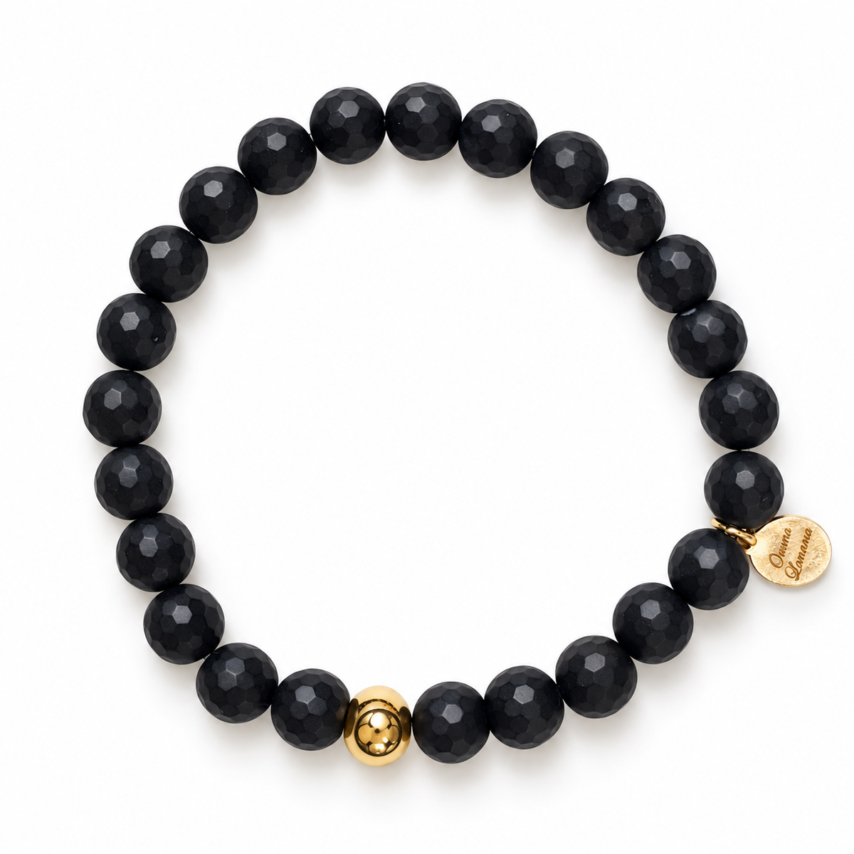 Mens Matte Black Onyx with Gold Accent on white studio background