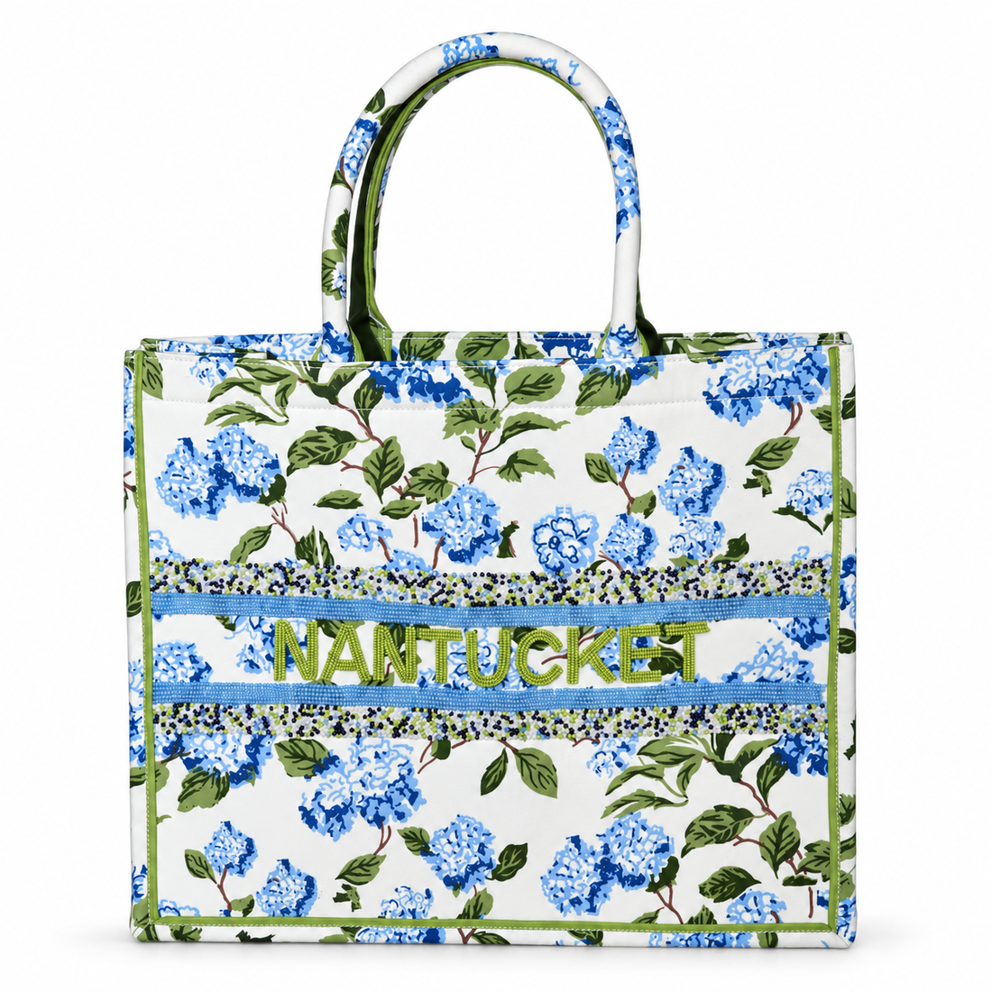 Bianca Blue Hydrangea Customizable Beaded Tote - Oriana LaMarca Designs