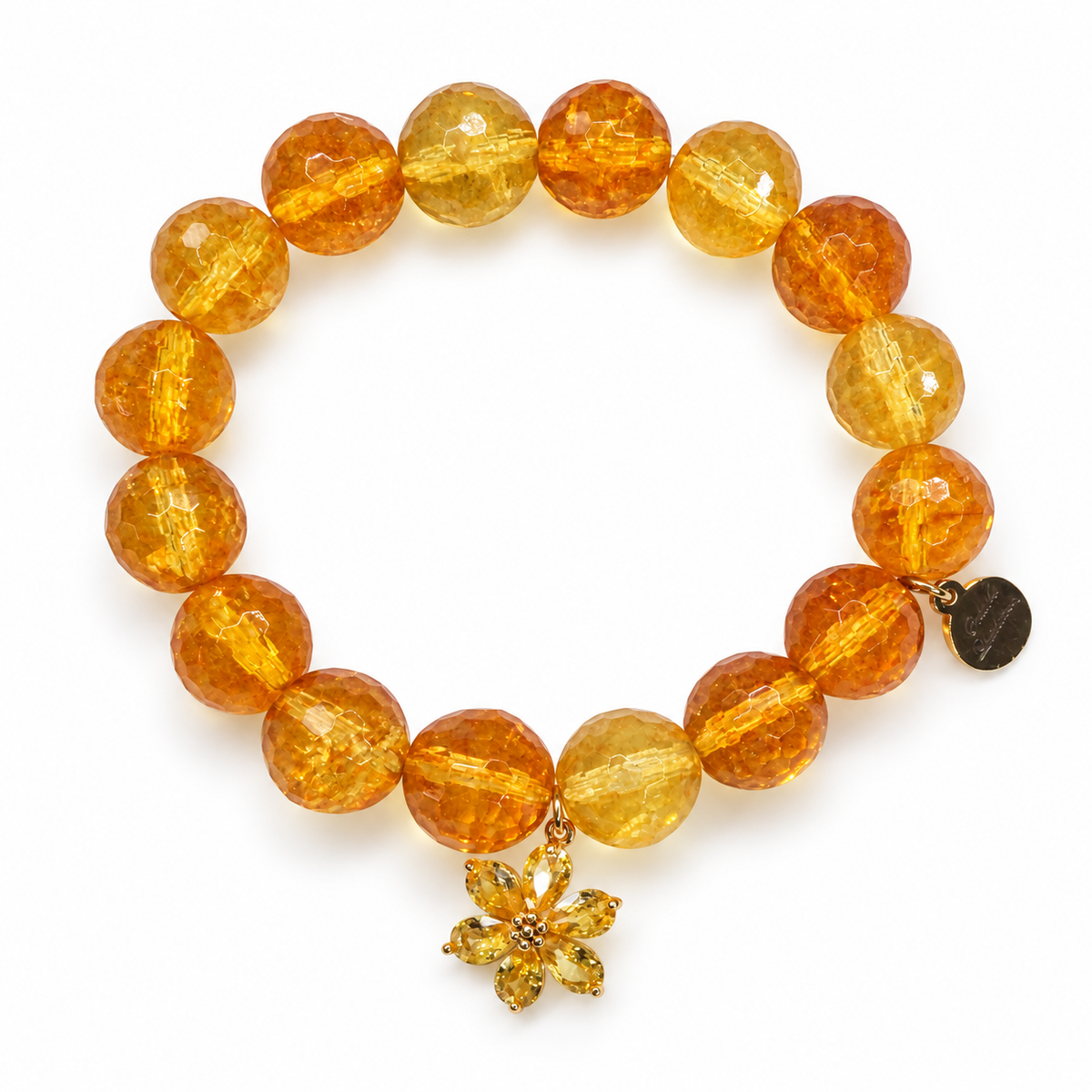Citrine with Amber Glass Daisy Pendant on white studio background