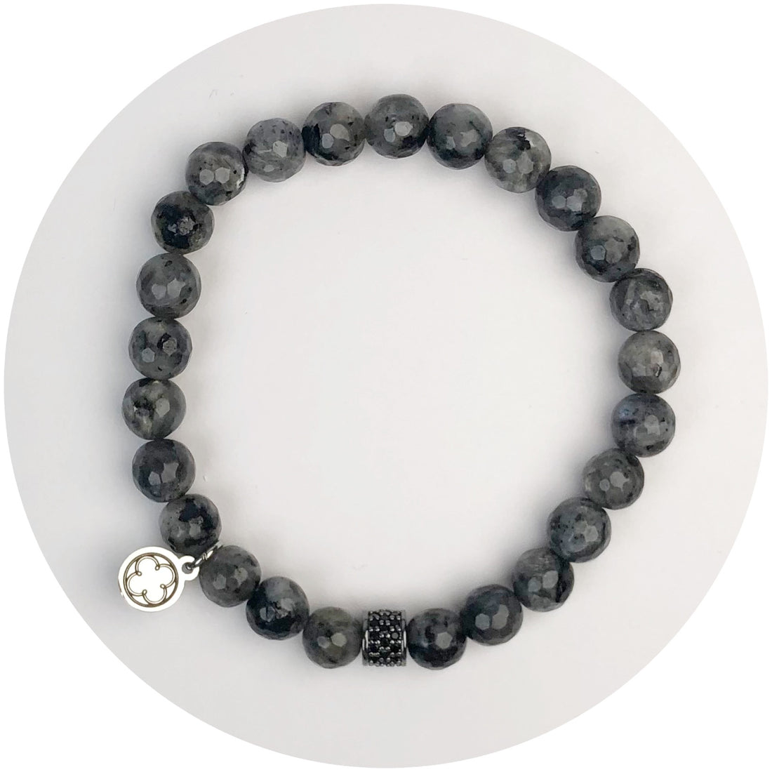 Mens Labradorite with Black Pavé Barrel Accent