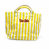 Ciao Bella Yellow/White Striped Waterproof Tote on a white studio background