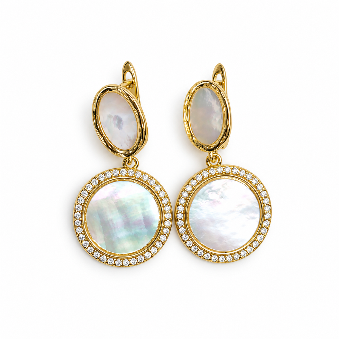 Molten Mother of Pearl with Gold Pavé Disc Earring - Oriana LaMarca Designs