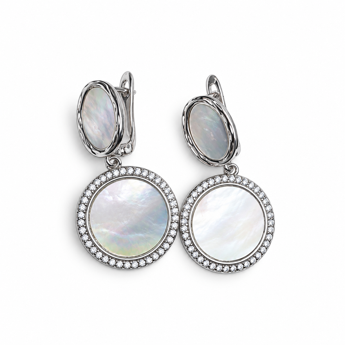 Molten Mother of Pearl with Silver Pavé Disc Earring - Oriana LaMarca Designs