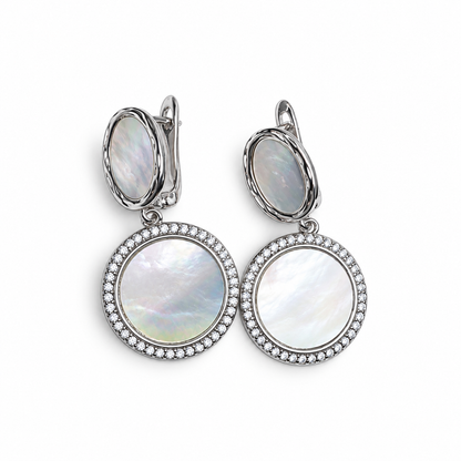 Molten Mother of Pearl with Silver Pavé Disc Earring - Oriana LaMarca Designs