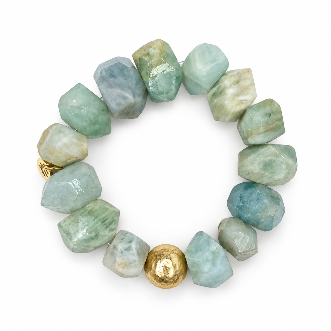 Aquamarine Nugget with Hammered Gold Accent on white studio background