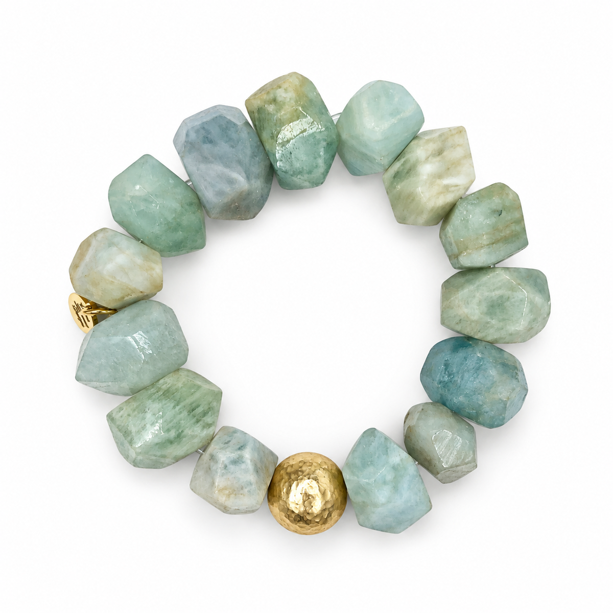 Aquamarine Nugget with Hammered Gold Accent on white studio background