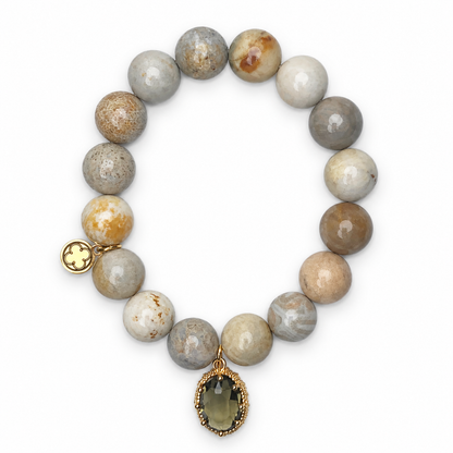 Fossil Coral with Pavé Topaz Glass Teardrop - Oriana LaMarca Designs