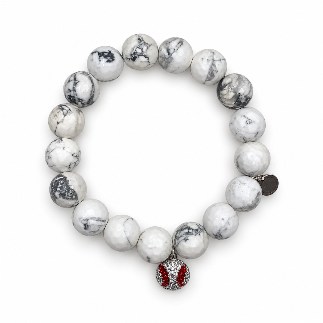White Howlite with Pavé Softball Pendant on white studio background