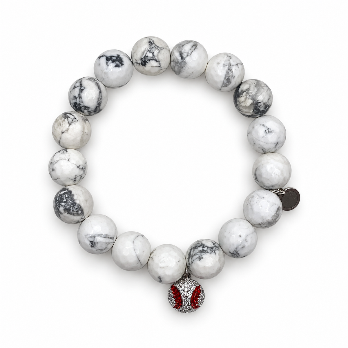 White Howlite with Pavé Softball Pendant on white studio background