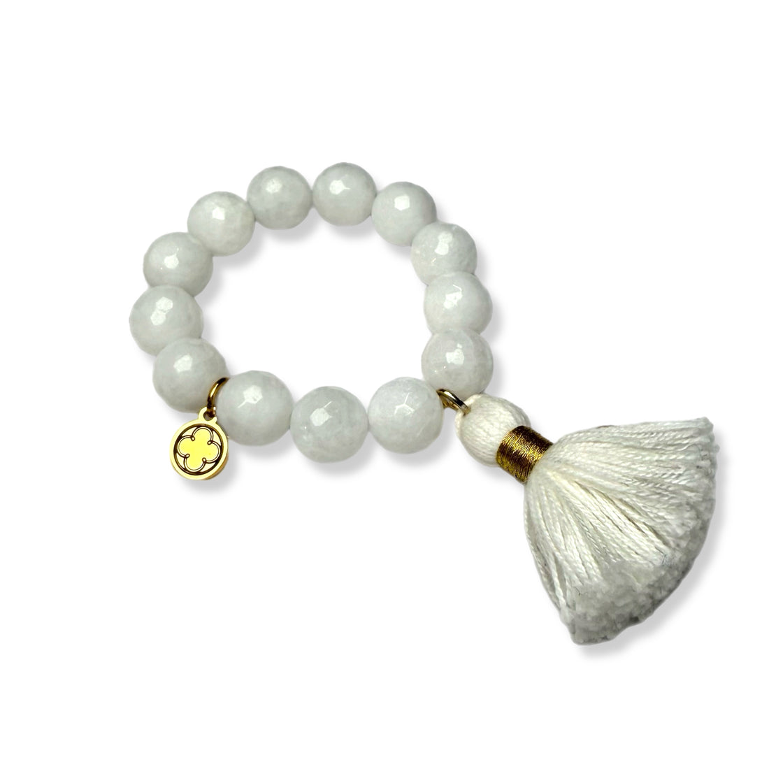 White Jade with White Tassel Napkin Rings - Set of 4