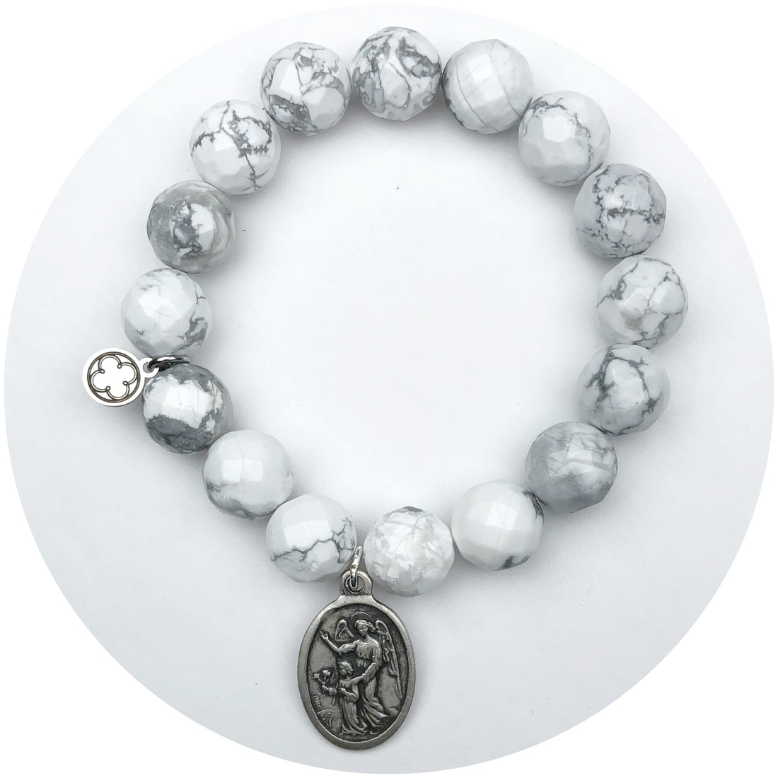Frosted Marble Agate with Guardian Angel Pendant