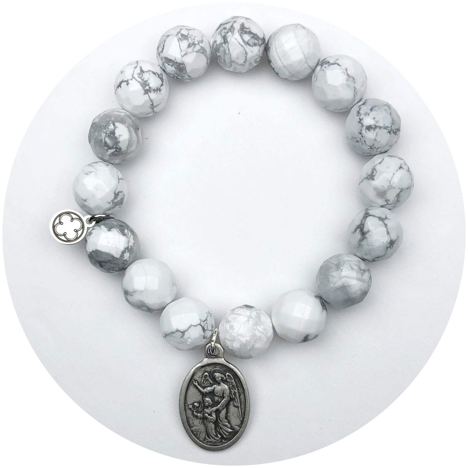 Frosted Marble Agate with Guardian Angel Pendant