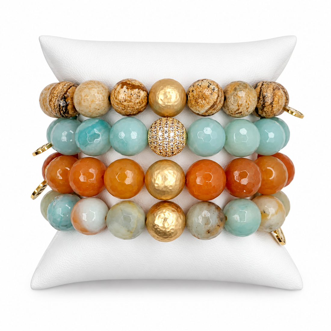 Browns and Blues Armparty on white studio background