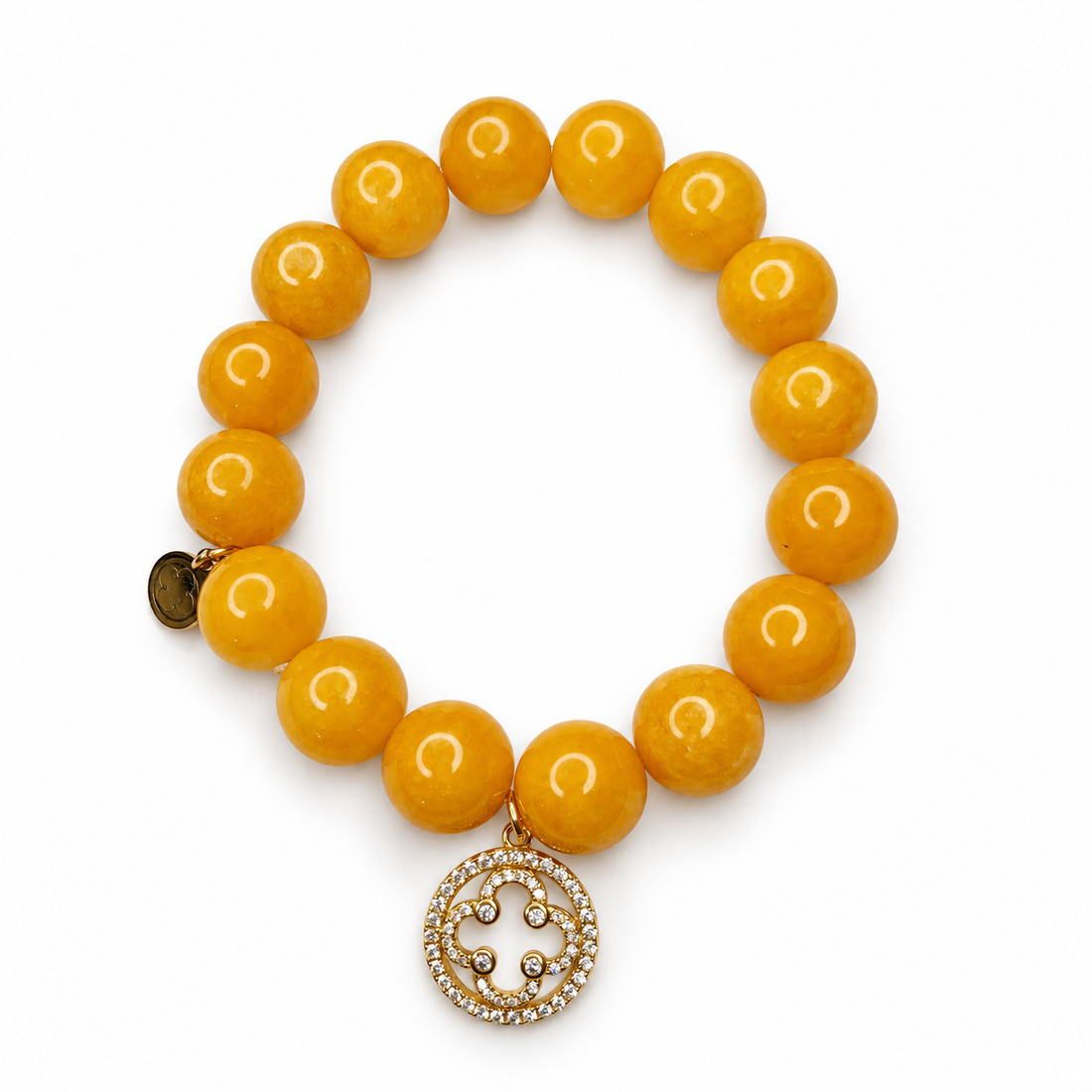 Amber Jade with Pavé Gold Signature Logo on white studio background