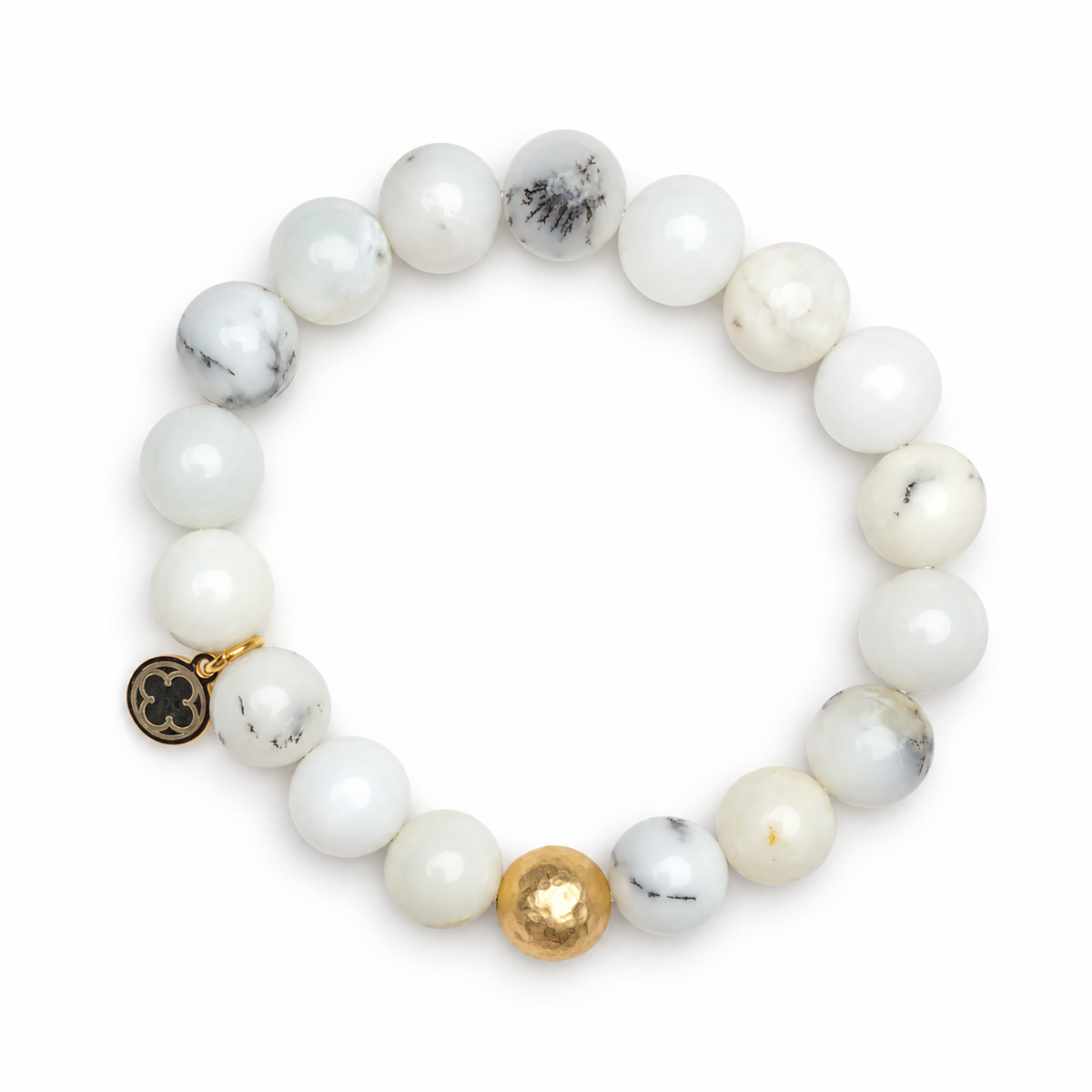 White Opal with Hammered Gold Accent on white studio background