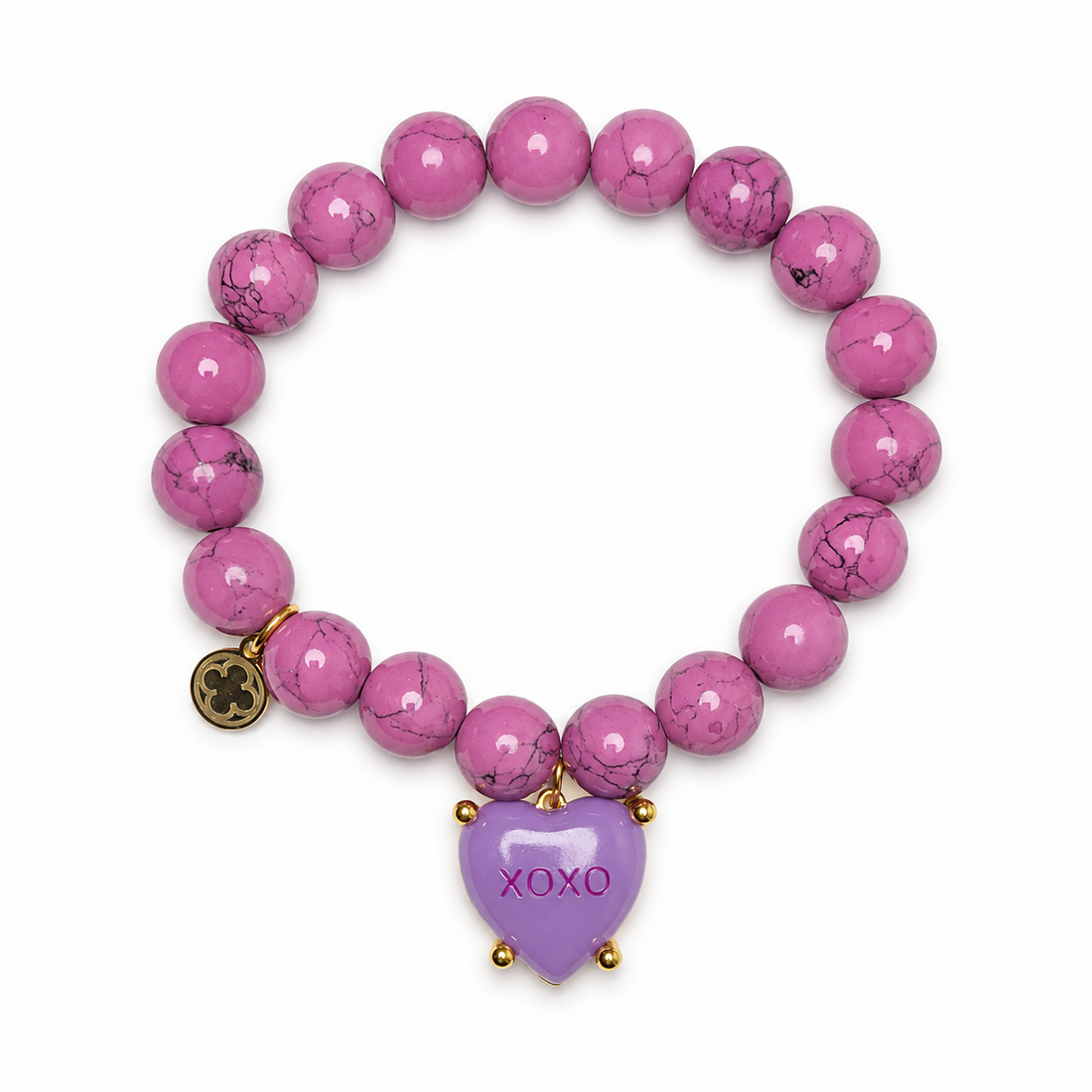 Lepidolite with "XOXO" Candy Heart Pendant on white studio background