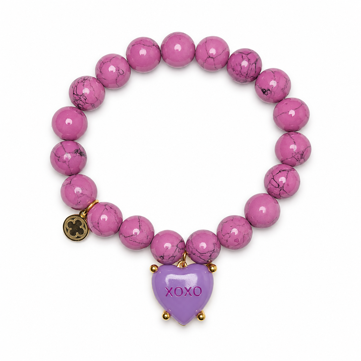 Lepidolite with "XOXO" Candy Heart Pendant on white studio background