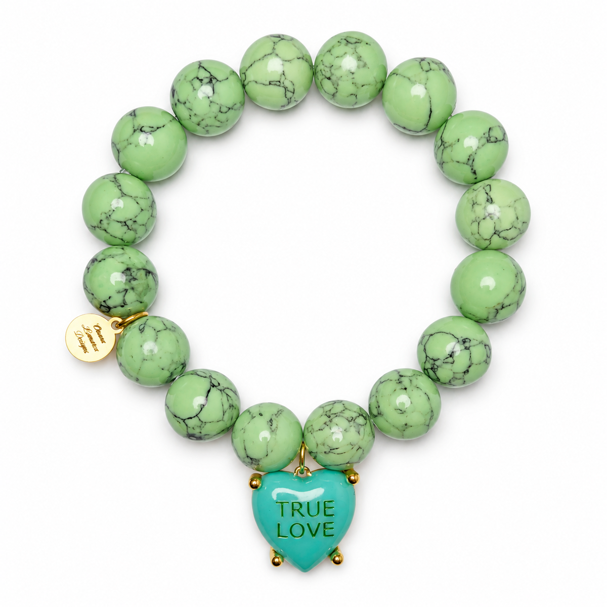 Mint Howlite with "True Love" Candy Heart Pendant on white studio background