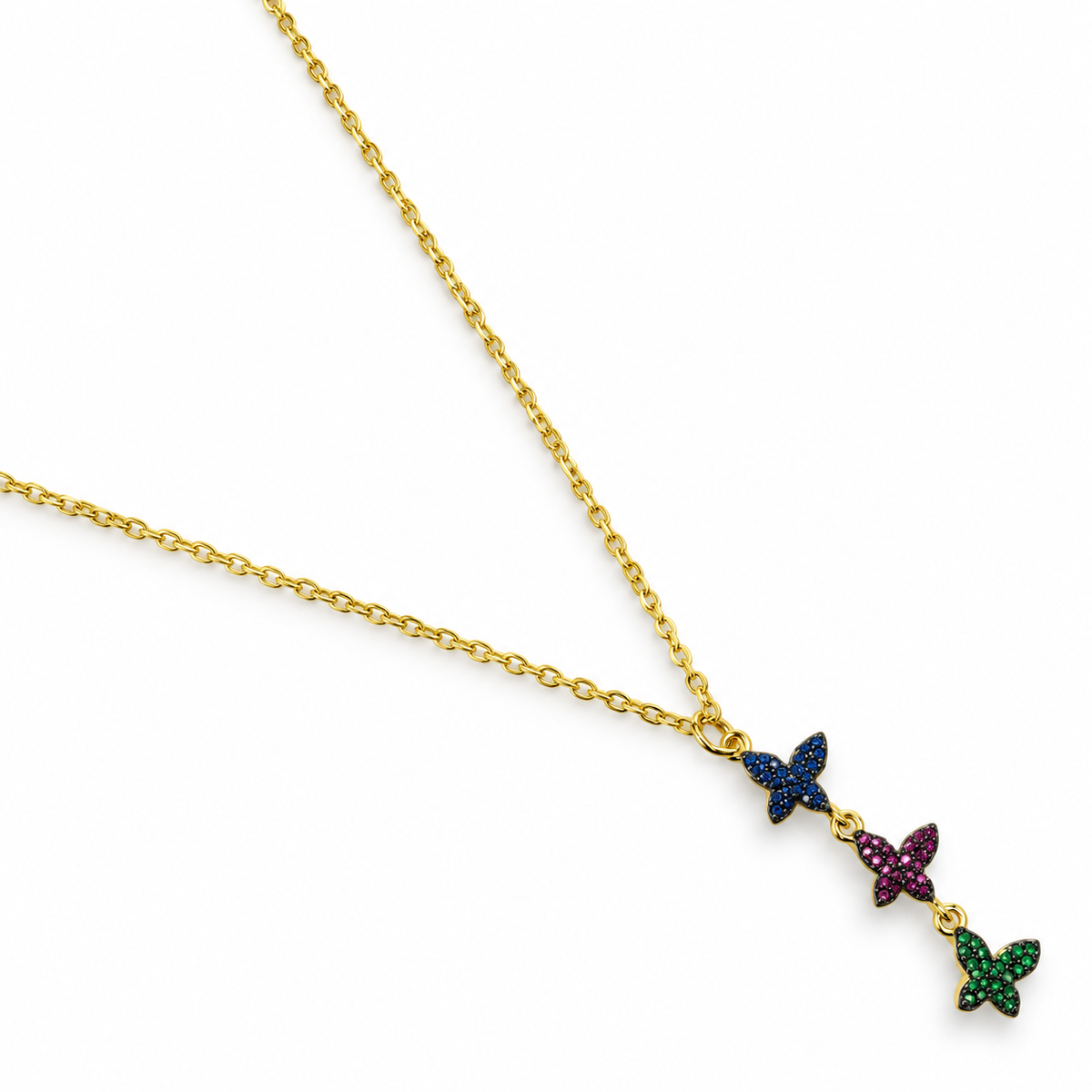 Triple Butterfly Drop Necklace studio photo