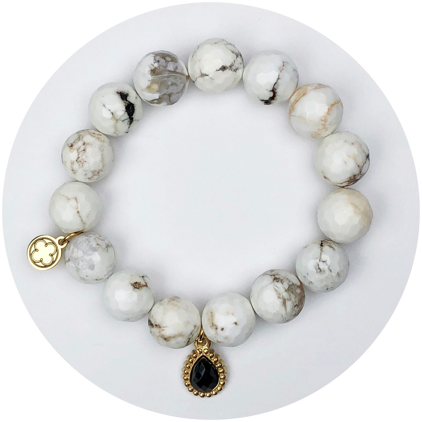 Fossil Bone Jasper with Black Onyx Teardrop Pendant