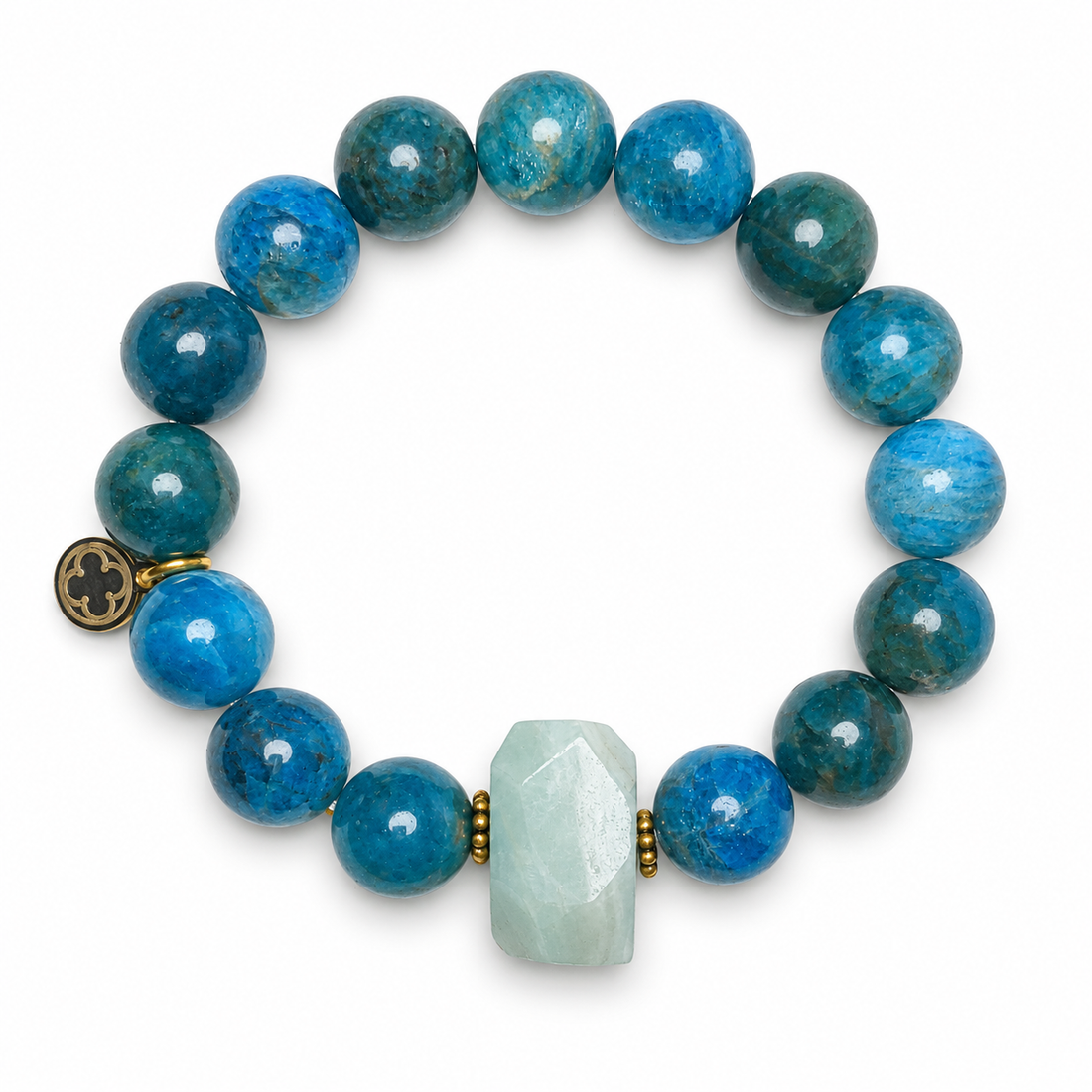 Blue Apatite with Amazonite Nugget Rock Candy on white studio background