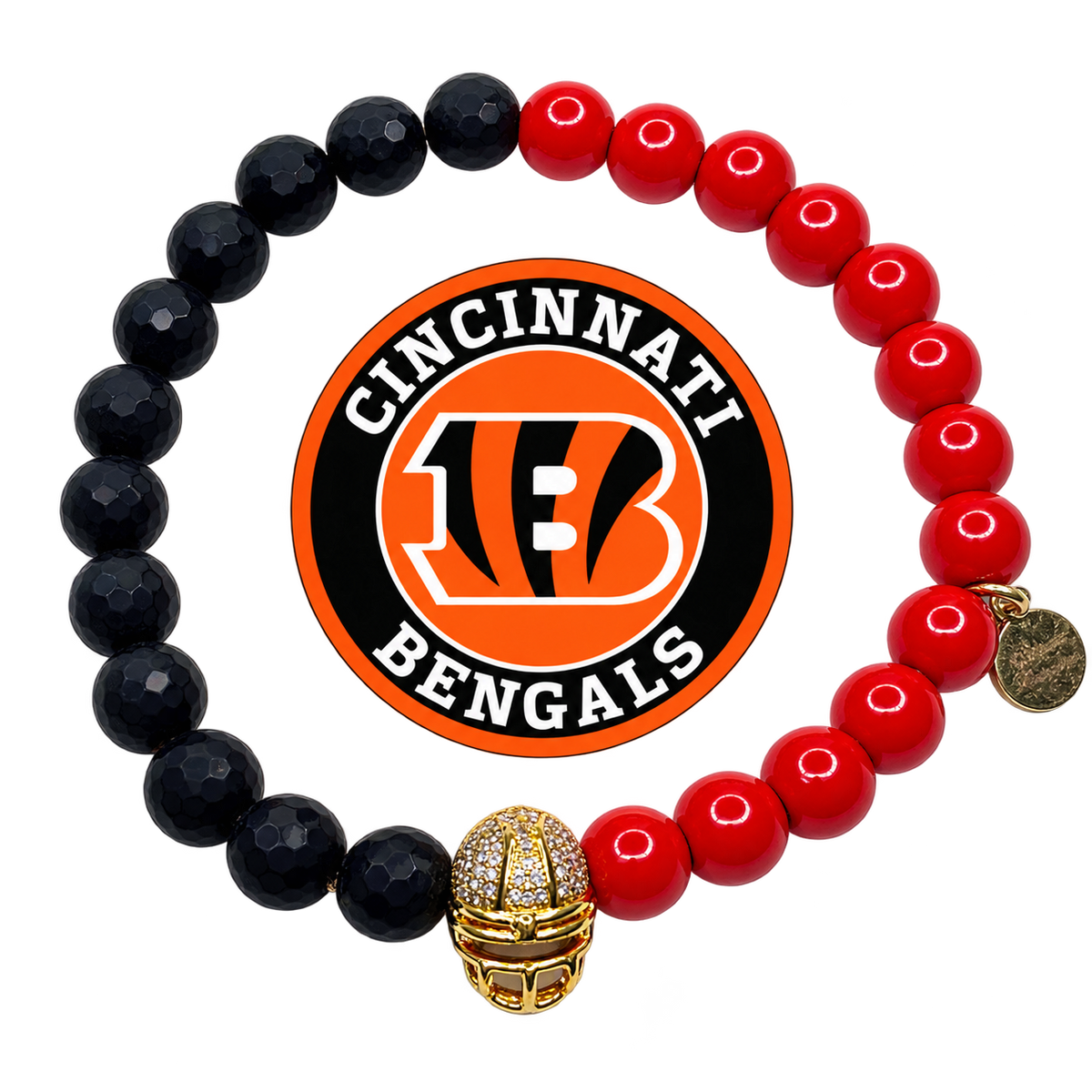 Mens Cincinnati Bengals with Gold Pavé Helmet with preserved team logo on transparent background