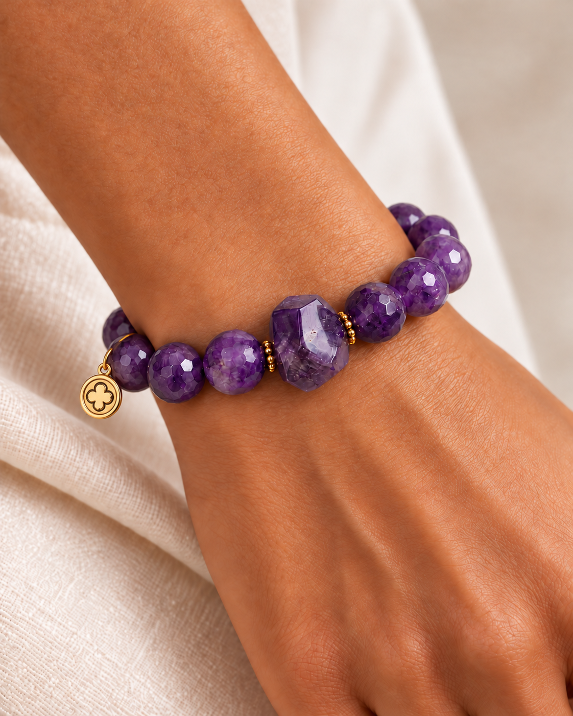 Amethyst with Amethyst Nugget Rock Candy worn on a woman&