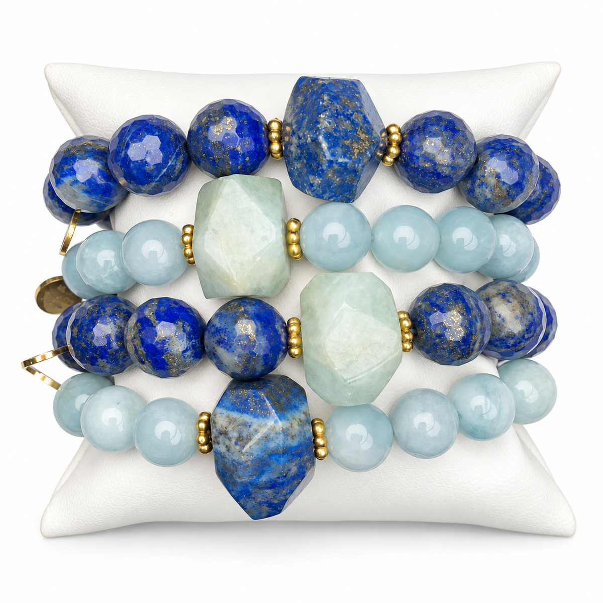 Lapis &amp; Aquamarine Rock Candy Armparty on white studio background
