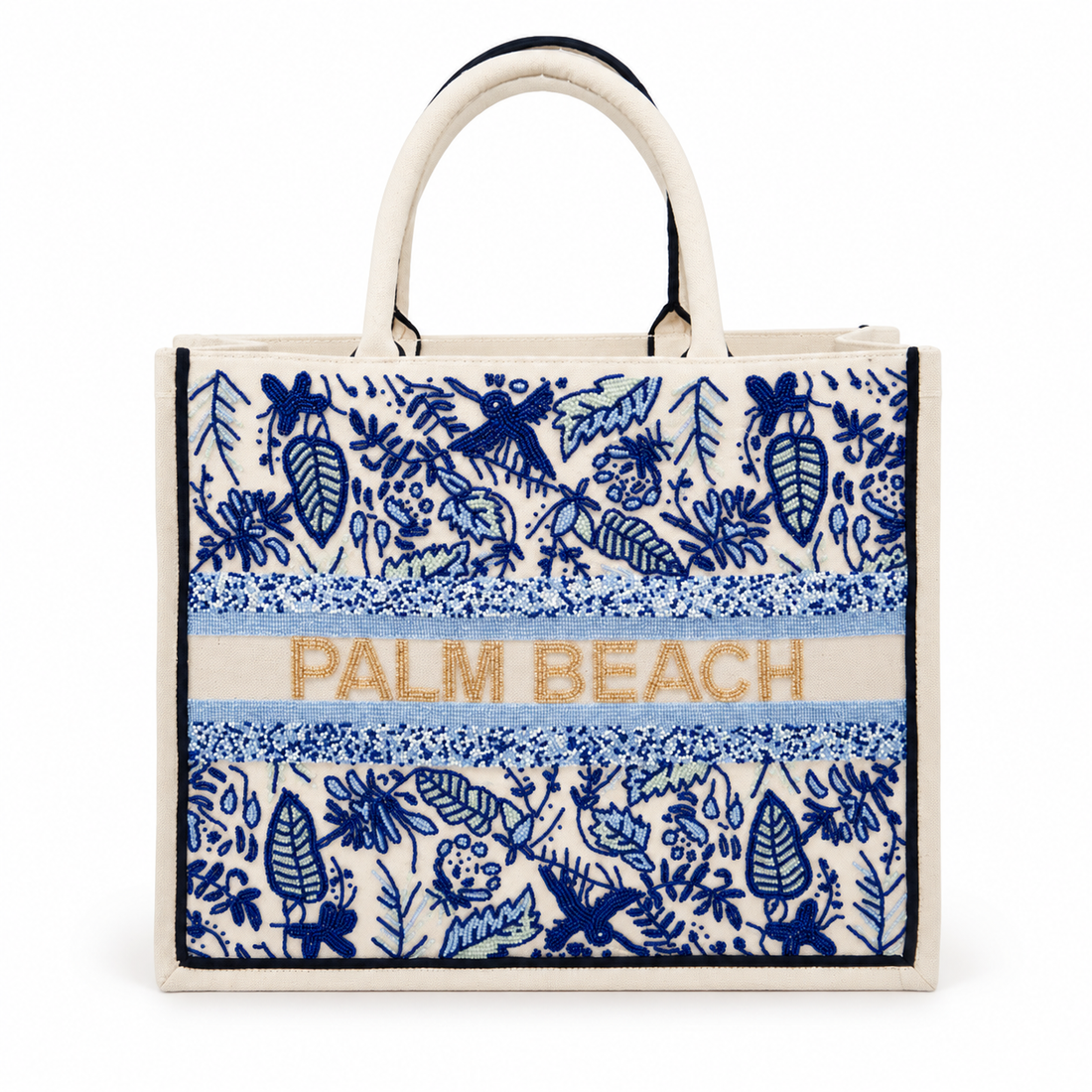 Bianca Blue Floral Customizable Beaded Tote