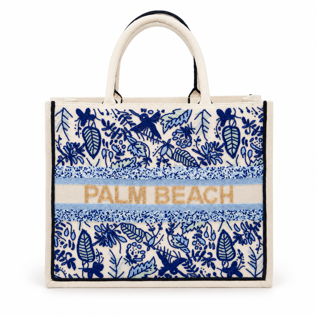 Bianca Blue Floral Customizable Beaded Tote