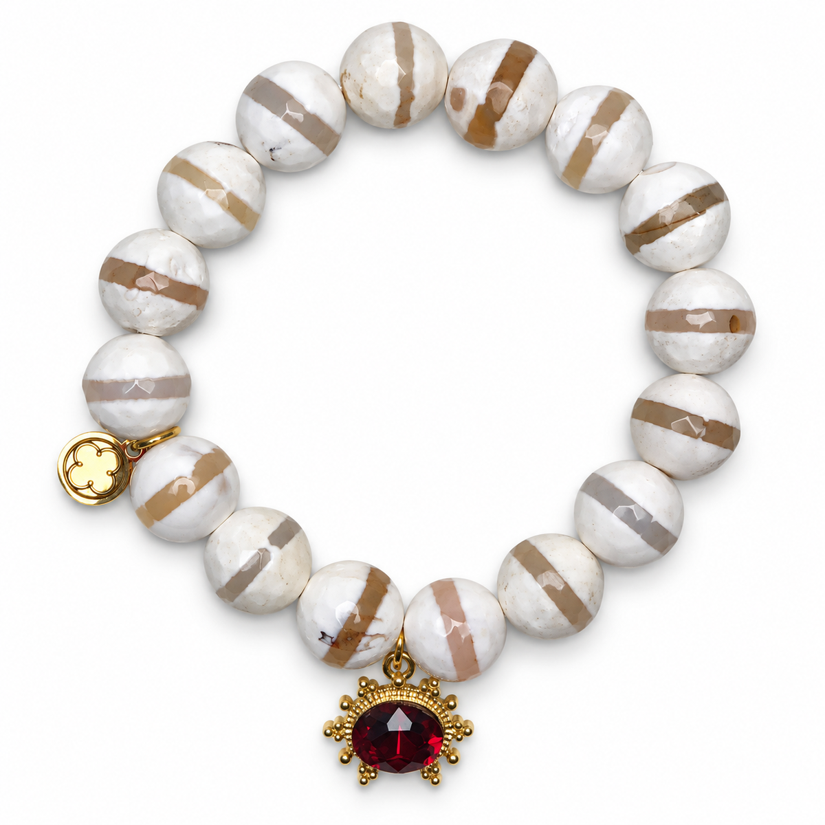 Snow Zebra Agate with Red Gem Pendant