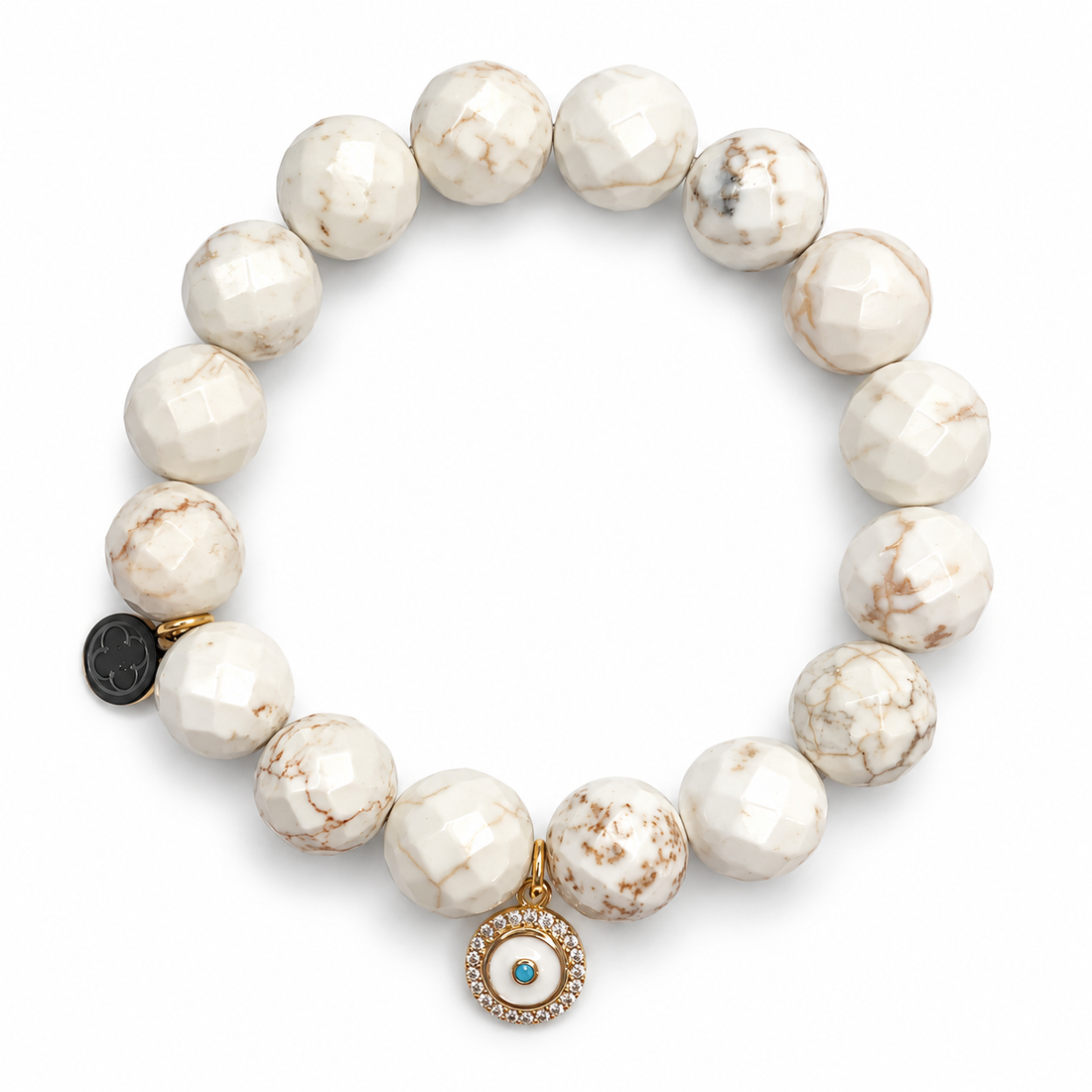 White Magnesite with Pavé Enamel Evil Eye on white studio background